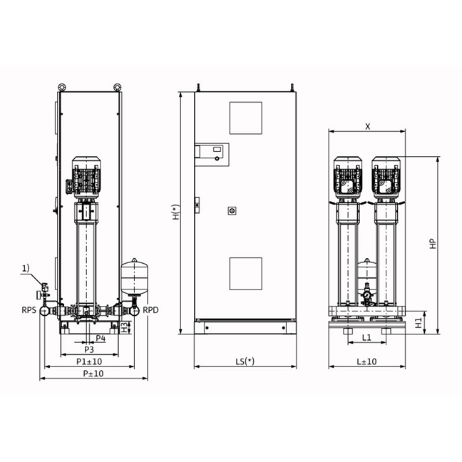Габаритный чертеж насосной станции Wilo Smart FC 2 HELIX V 1015 PN25