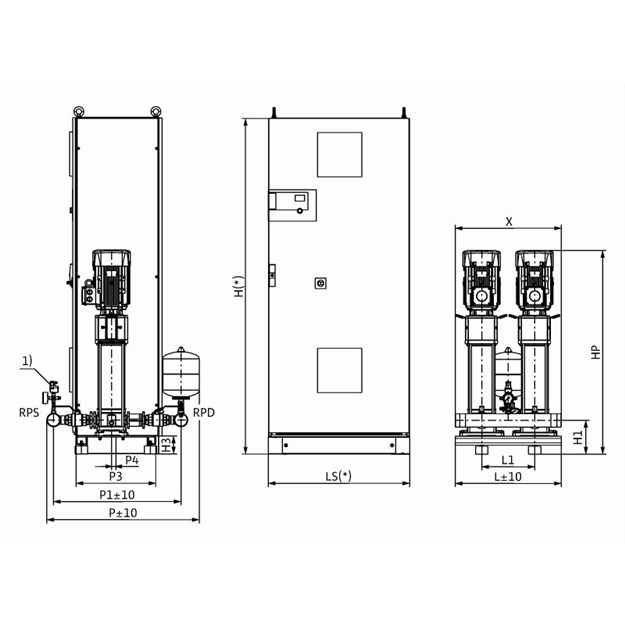Габаритный чертеж насосной станции Wilo Smart FC 2 HELIX V 1608