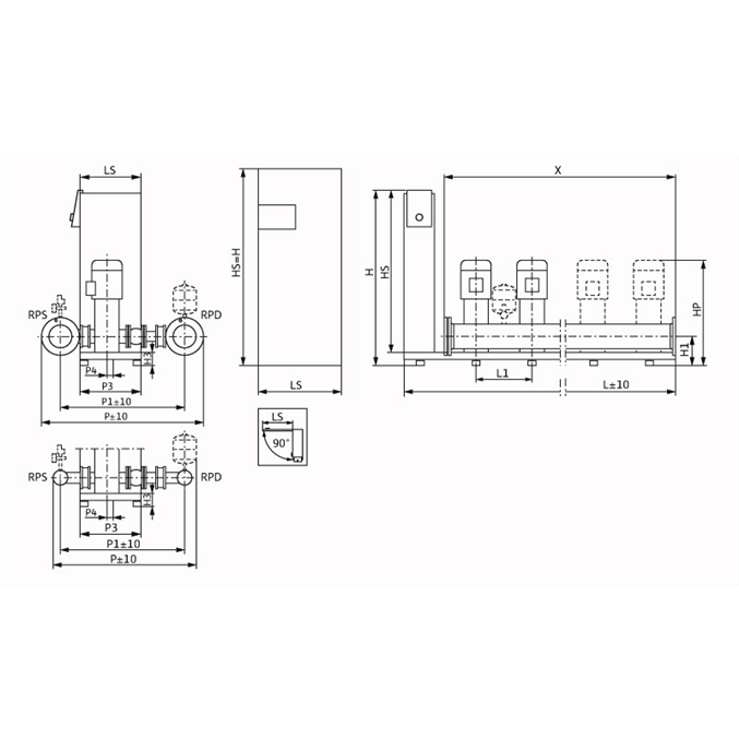 Габаритный чертеж насосной станции Wilo Smart FC 2 HELIX V 1610